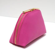 Deluxe Pink Saffiano Leather Cosmetic Make-up Bag