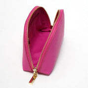 Deluxe Pink Saffiano Leather Cosmetic Make-up Bag