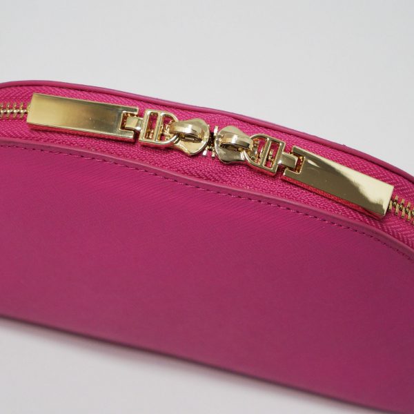 Deluxe Pink Saffiano Leather Cosmetic Make-up Bag